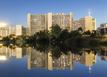 The headquarters of the UNODC in Vienna, Austria